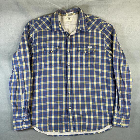Lucky Brand Pearl Snap Western Shirt Mens XL Blue Plaid Classic Fit Country - Picture 2 of 8